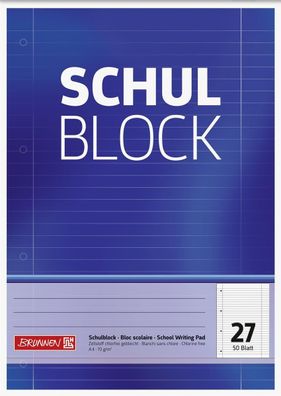 Brunnen 1052527 Block "Schulblock" A4 liniert, mit Randlinie innen und außen, Lin. 27