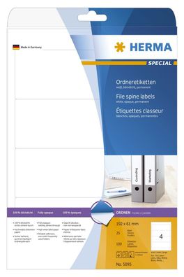 Herma 5095 Ordneretiketten A4 weiß 192x61 mm Papier matt blickdicht 100 St