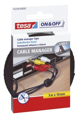 Tesa® 55239-00000-01 On & Off Cable Manager - 10 mm x 5 m, schwarz, universal