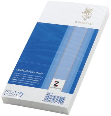 Zanders 43512 Briefumschlag Gohrmühle, DL, 110 x 220 mm, weiß, gummiert, 80g, 25