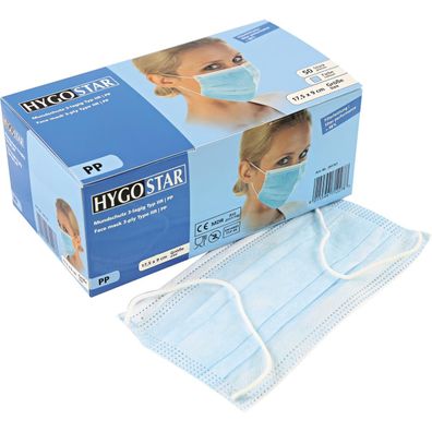 Hygostar 291761 Mundschutz Typ IIR 3-lagig blau PP mit Gummibändern