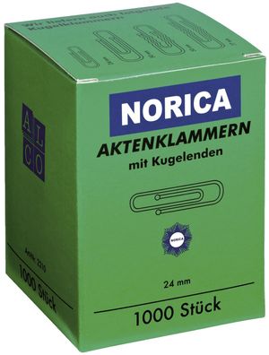 NORICA 2210 Büroklammern mit Kugelenden - 24 mm glatt, verzinkt, 1.000 Stück