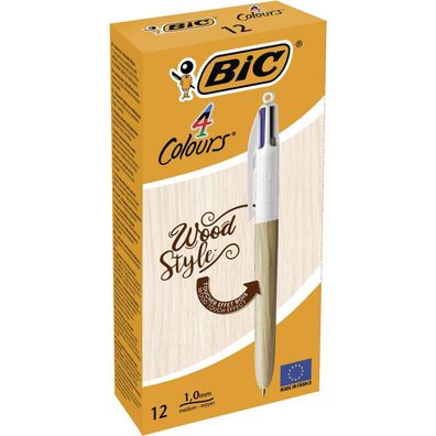 BIC 508964 Druckkugelschreiber 4 Colours Wood Style