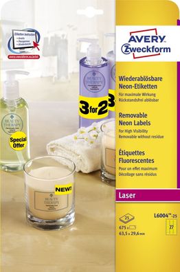 Avery Zweckform® L6004-25 L6004-25 Etiketten in Sonderfarben, 63,5 x 29,6 mm, 25