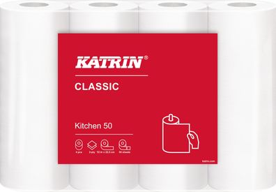 KATRIN® 47789 Küchenrolle Classic - 23 x 22,5 cm, 2-lagig, weiß, 4 Rollen je 50 Blatt