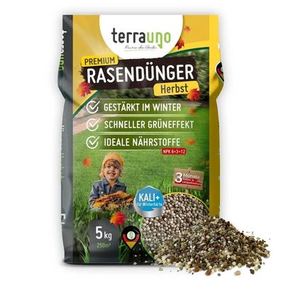 TerraUno Premium Herbstrasendünger Rasendünger Herbstdünger 10 kg Vegan