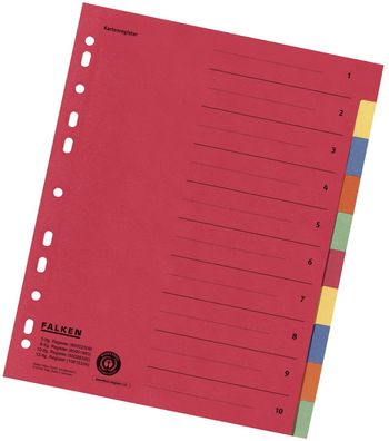 Falken 80086390 Zahlenregister - 1-10, Karton farbig, A4, 5 Farben, gelocht mit