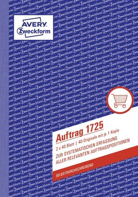 Avery Zweckform® 1725 1725 Auftrag, DIN A5, selbstdurchschreibend, 2 x 40 Blatt,