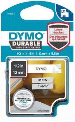 Dymo® 1978364 Schriftband D1 Vinylband - 12 mm x 5,5 m, schwarz auf weiß