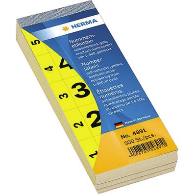 HERMA Nummernblock 4891 1-500 sk 28x56mm gelb 500 St./Pack