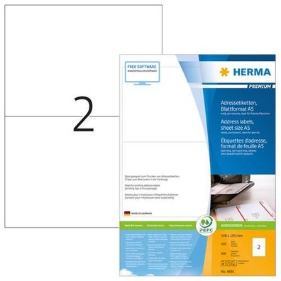 HERMA Universal-Etiketten Premium, 148,5 x 105 mm, weiá