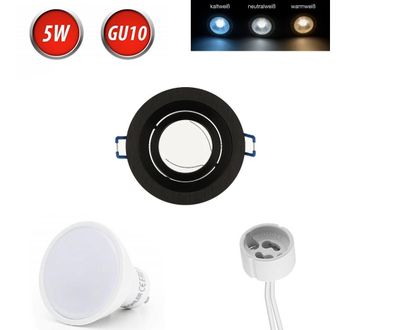 GU10 Einbaurahmen 35° Schwenkbar Ø85mm inkl. GU10 5W Warmweiß 350lm LED Schwarz Eckig