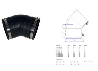 Air Aqua flexibler Gummi Bogen 45 Grad 125mm