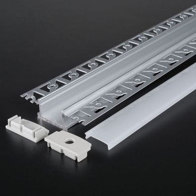 2m LED Alu Profile Schiene Unterputz Profil mit Milchglas Abdeckung Kanal System