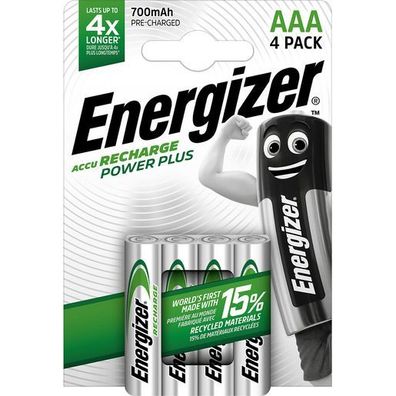 Energizer E300626604 Akku Rechargeable Power Plus Micro AAA 1,2Volt 700mAh, weiß/g