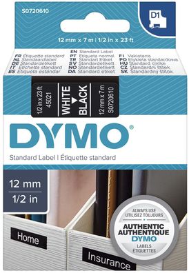 Dymo® S0720610 Schriftband D1 Kunststoff - laminiert, 7 m x 12 mm, Weiß/Schwarz