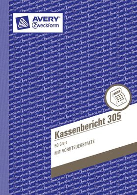 Avery Zweckform® 305 305 Kassenbericht, DIN A5, vorgelocht, 50 Blatt, weiß