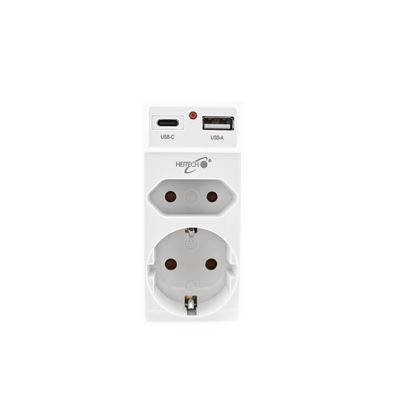 Heitech 2-fach Steckdosenadapter mit 1 USB und 1 USB Type-C Ladeanschlüssen, max