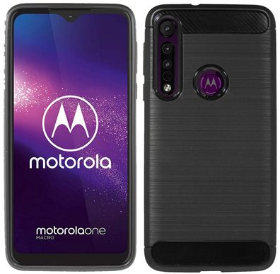 Motorola One Macro Silikon Handyhülle Carbon-Schwarz Schutzhülle TPU Case Cover Hülle