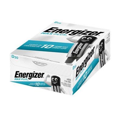 Energizer E301323704 Batterie Max Plus Mono D 1,5V, weiß/blau, 20 Stück