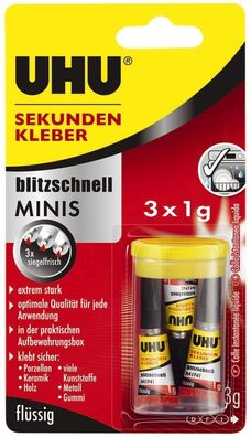 UHU® 45415 Sekundenkleber blitzschnell MINIS flüssig - 3x 1 g