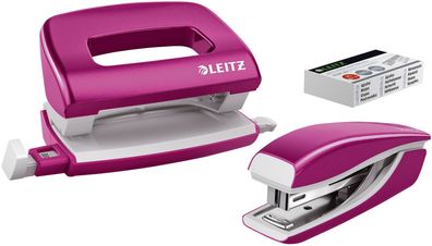 Leitz 5561-20-23 5561 Set Mini Locher Heftgerät NeXXt WOW - pink metallic