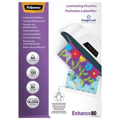 Fellowes® 5306114 Laminierfolie Enhance - A4, glänzend, 80 mym, 100 Stück