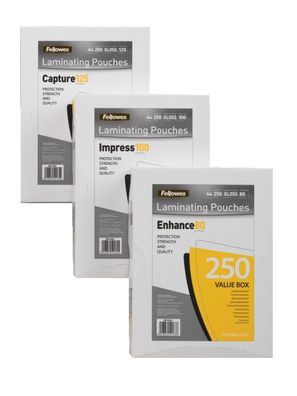 Fellowes® 5312903 Laminierfolie Value Pack Capture - A4, glänzend, 80 mym, 250 Stück