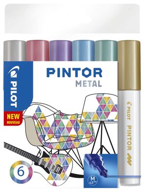 Pilot 4161S6M Kreativmarker Pintor Metallic - M, 6 Stück sortiert