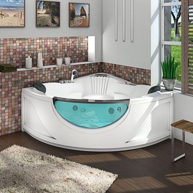 Whirlpool Vollausstattung Pool Badewanne Eckwanne Wanne W25 150x150cm Reinigungsfu