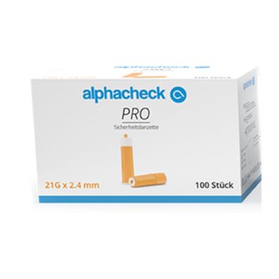 alphacheck PRO Sicherheitslanzette 21G x 2,4 m| Packung (100 Stück)