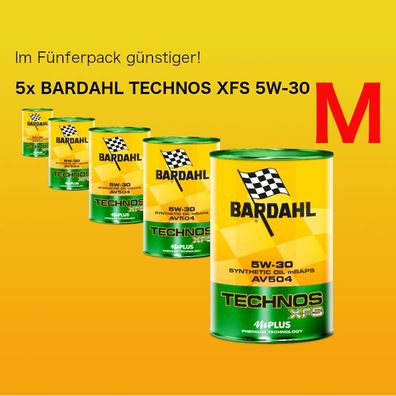 Fünferpaket: Bardahl Technos C60 XFS Motor Oil 5W-30 (VW 504.00 - 507.00)