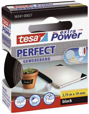 tesa® 56341-00027-03 Gewebeklebeband extra Power Perfect - 2,75 m x 19 mm, schwarz