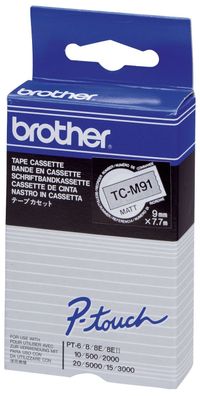 Brother TCM91 TC-M91 Schriftbandkassetten - laminiert, 9 mm x 7,7 m, schwarz auf