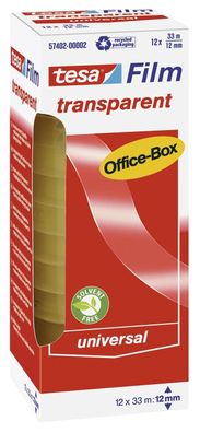 tesa® 57402-00002-01 Klebefilm Office Box - transparent, 12 mm x 33 m, 12 Rollen