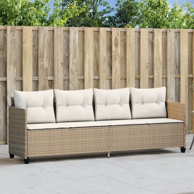 vidaXL Sonnenliege mit Kissen Beige Poly Rattan