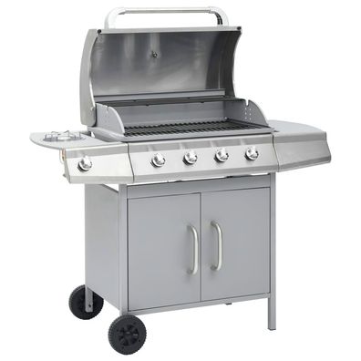 vidaXL Gasgrill 4 + 1 Flammen Silbern Edelstahl