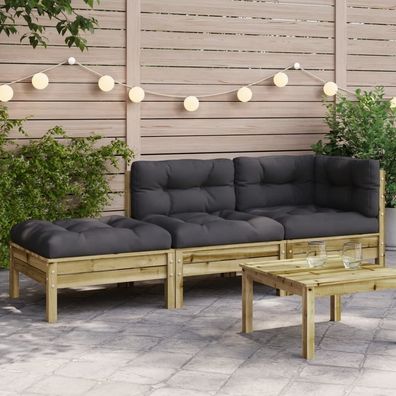 vidaXL Gartensofa mit Kissen und Hocker 2-Sitzer