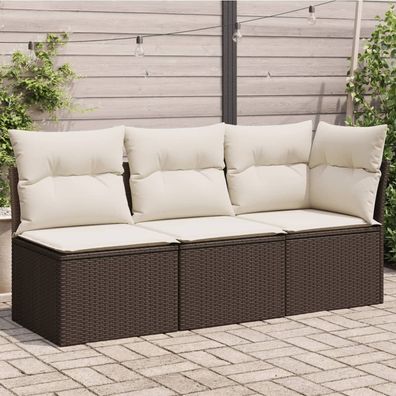 vidaXL Gartensofa mit Kissen 3-Sitzer Braun Poly Rattan