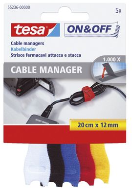 Tesa® 55236-00000-00 On & Off Cable Manager - 12 mm x 20 cm, 5 Stück sortiert, small