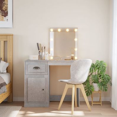 vidaXL Schminktisch mit LED-Leuchten Betongrau 90x42x132,5 cm