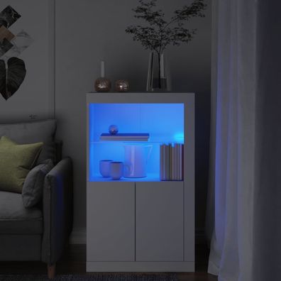 vidaXL Beistellschrank mit LED-Leuchten Weiß Holzwerkstoff