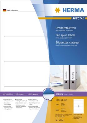 Herma 4284 4284 Ordneretiketten A4 weiß 192x61 mm Papier matt blickdicht 400 St