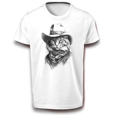 Cowboy Kater Katze mit Hut Charmant Western Mietze Haustier Hauskatze Wild T-Shirt