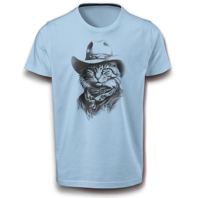 Cowboy Kater Katze mit Hut Charmant Western Cat Mietze Haustier Hauskatze Fun T-Shirt