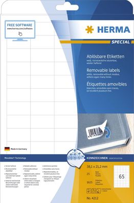 HERMA 4212 Universal-Etiketten Special 38,1 x 21,2 mm weiß