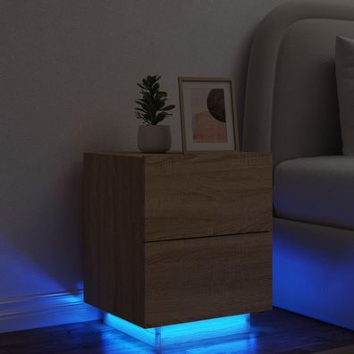 vidaXL Nachttisch mit LED-Leuchten Sonoma Eiche Holzwerkstoff