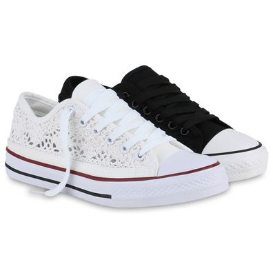 VAN HILL Damen Sneaker Low Schnürer Bequeme Spitze Schnür-Schuhe 840389