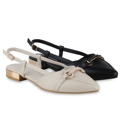 VAN HILL Damen Sling Ballerinas Spitze Basic Leder-Optik Schuhe 841142