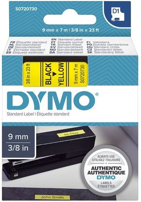 Dymo® S0720730 Schriftband D1 Kunststoff - laminiert, 7 m x 9 mm, Schwarz/Gelb